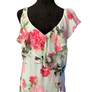 Signature by Robbie Bee Women's Floral Print Ruffle V-Neck Dress size 14 Fairy